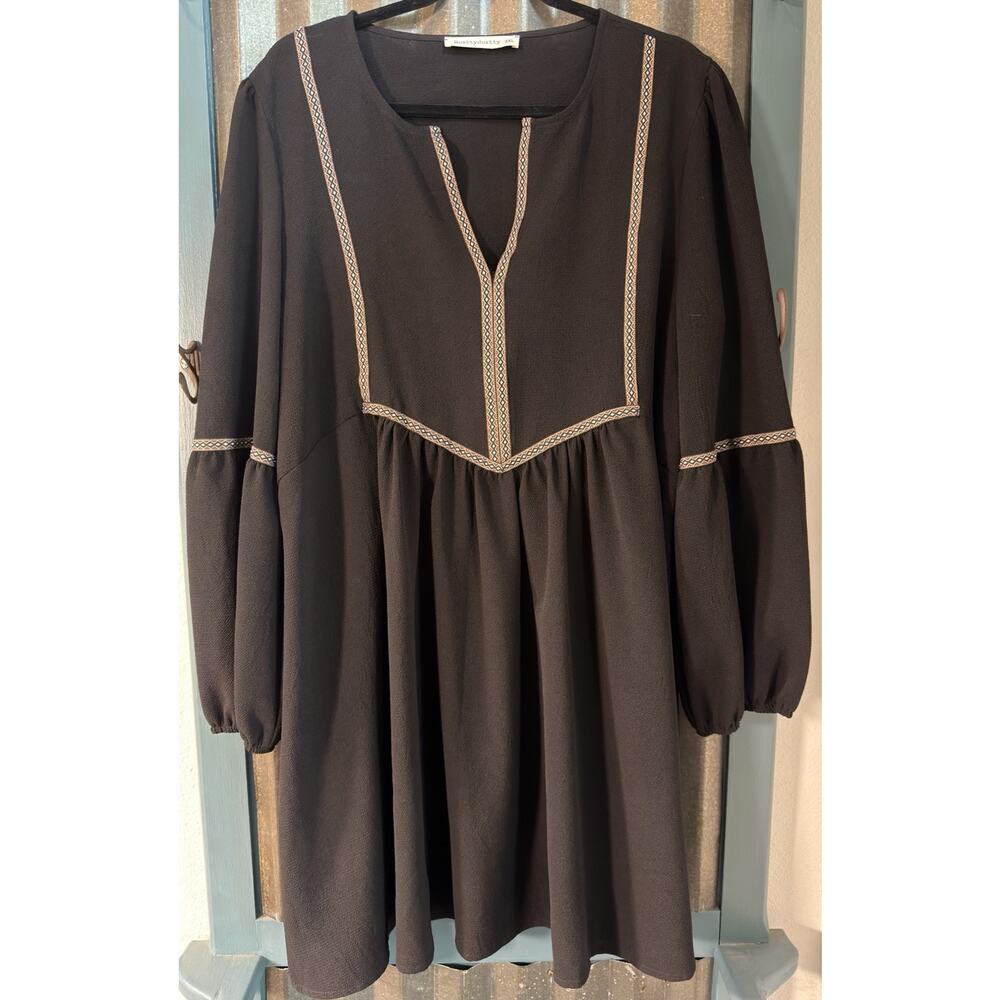 Rustty Dustty Womens 2XL XXL Geometric Embroidery Black Dress Boho Festival